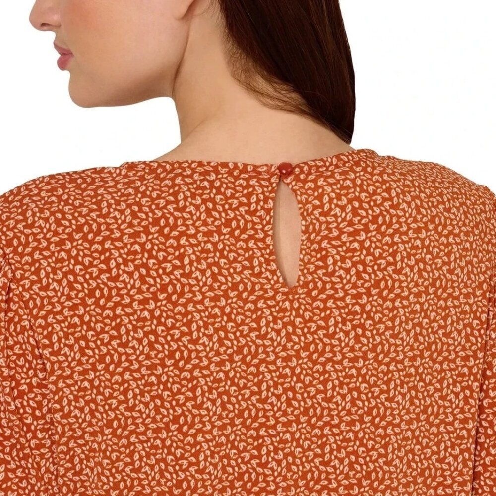 NWOT Adrianna Papell Women's XS Rust Floral Print Blouse With Smocked Neck J1002 - Picture 5 of 14